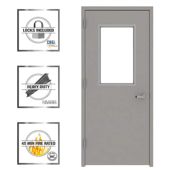 L I F Industries 36 In X 84 In Gray Vision 1 2 Lite Right Hand Steel Prehung Commercial Door