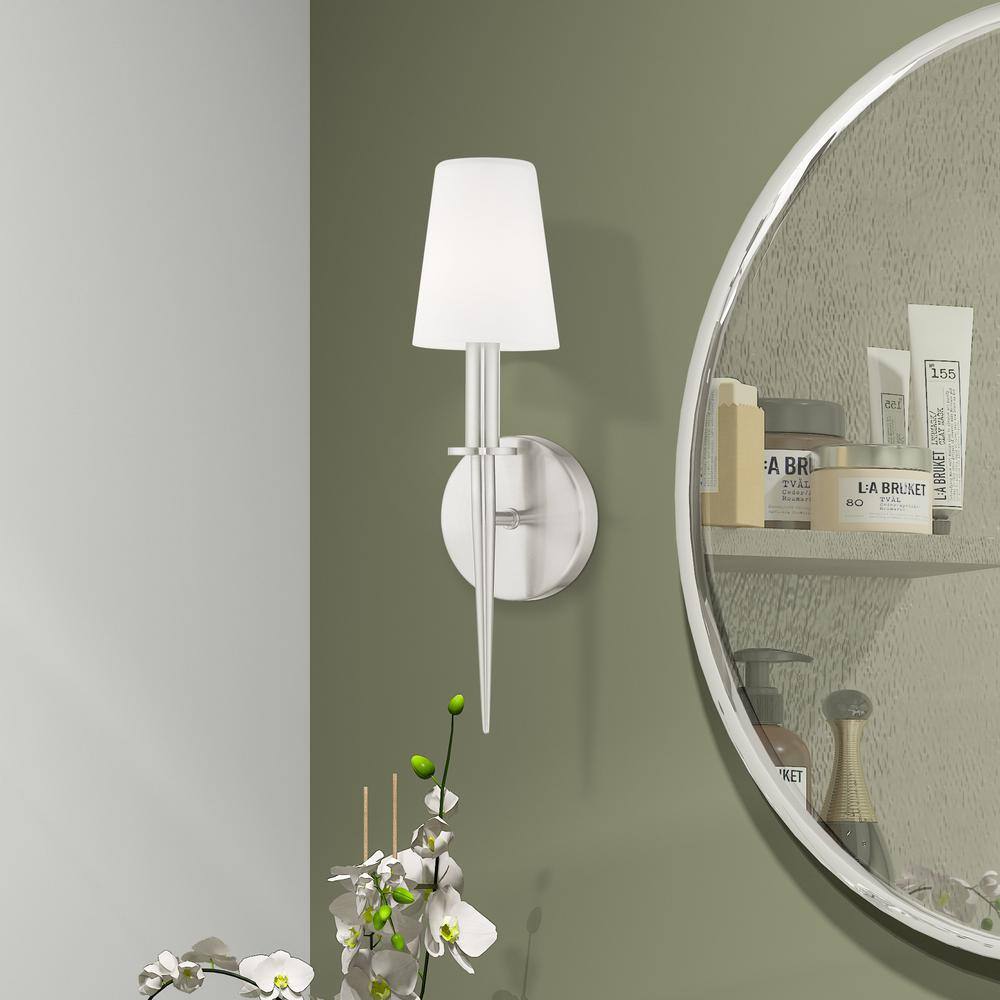 Witten Brushed Nickel 1-Light ADA Compliant Sconce with Opal White Glass