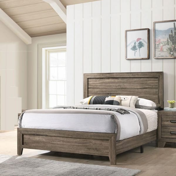 Julia Gray Wood Frame Full Size Platform Bed with Headboard