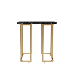 Pasadina 23.63 in. Gold Coating and Black Rectangular Faux Marble Top End Table