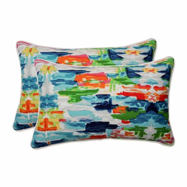 Pillow Perfect Blue Rectangular Outdoor Lumbar Throw Pillow 2-Pack