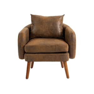 Modern Coffee Microsuede Upholstered Wooden Frame Accent Arm Chair with Cushion and Pillow