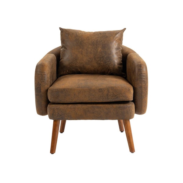 HOMEFUN Modern Coffee Microsuede Upholstered Wooden Frame Accent Arm Chair with Cushion and Pillow