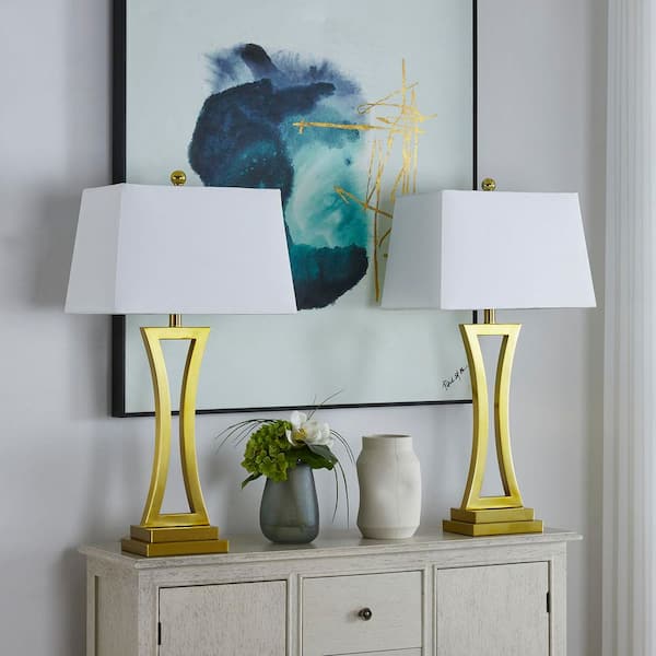 Cincinati 30.75 in. Gold Mid-Century Dimmable Metal Bedroom Living Room Bedside Desk Nightstand Table Lamps (Set of 2)