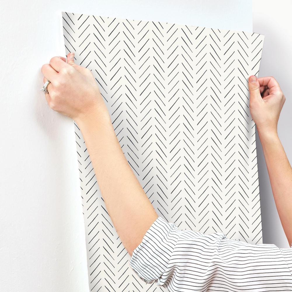 Magnolia Home Abstract Black Herringbone Pre-pasted Wallpaper