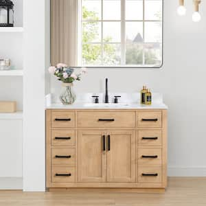 Gavino 48 in. W x 22 in. D x 34 in. H Bath Vanity in Light Brown with Grain White Composite Stone Top