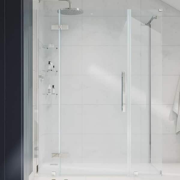 OVE Decors Tampa 54 13/16 in. W x 72 in. H Rectangular Pivot Frameless Corner Shower Enclosure in Chrome with Shelves