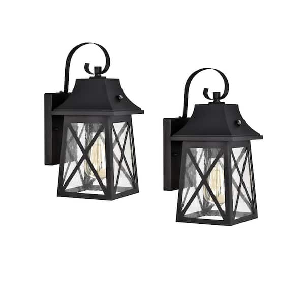 Unbranded 13.25 in. Matte Black Outdoor E26 Motion Sensing Wall Sconce with Clear Seeded Glass Shade (Set of 2)