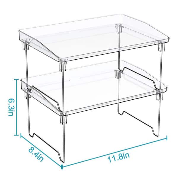 Plastic Organizer Shelf with Stackable for Makeup, Bathroom, Cupboard, Desk, Pantry Organization, Clear (2-Pack)