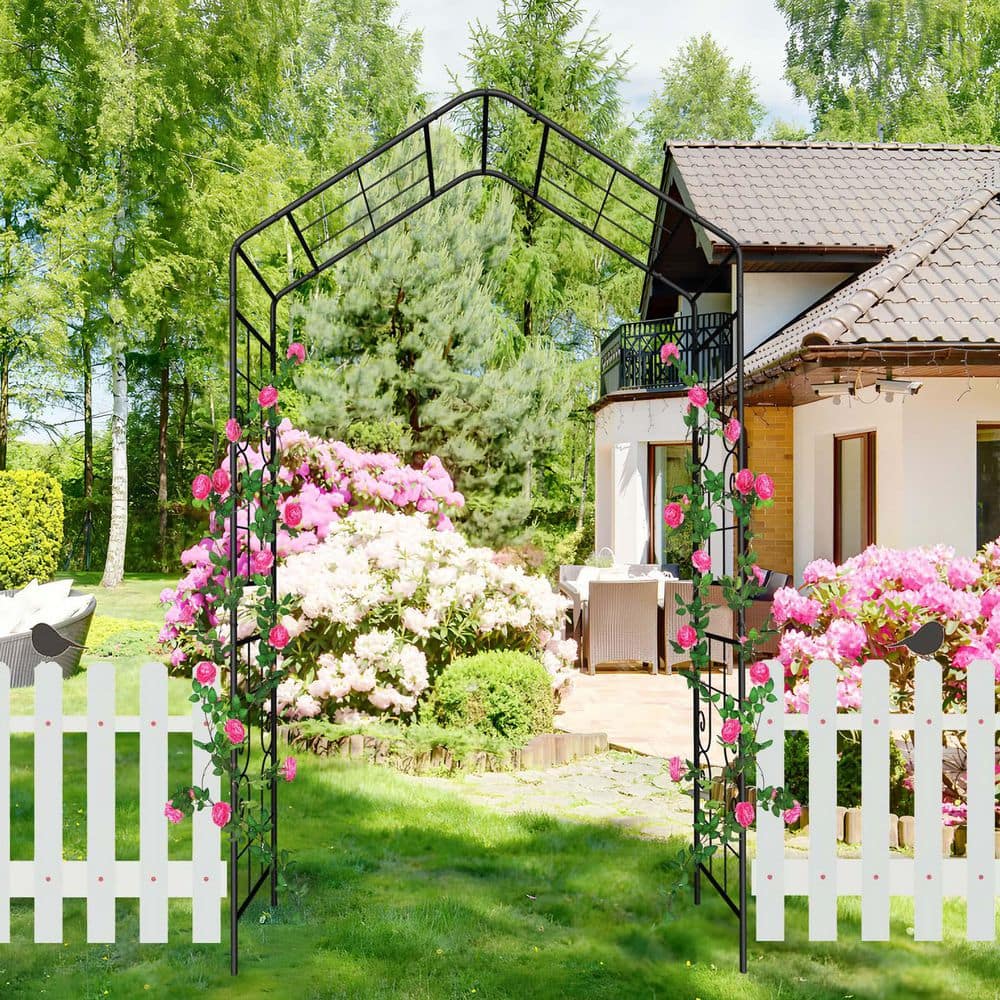 94.5 in. x 56.3 in. Metal Garden Arch Arbor Black Iron Trellis for Climbing