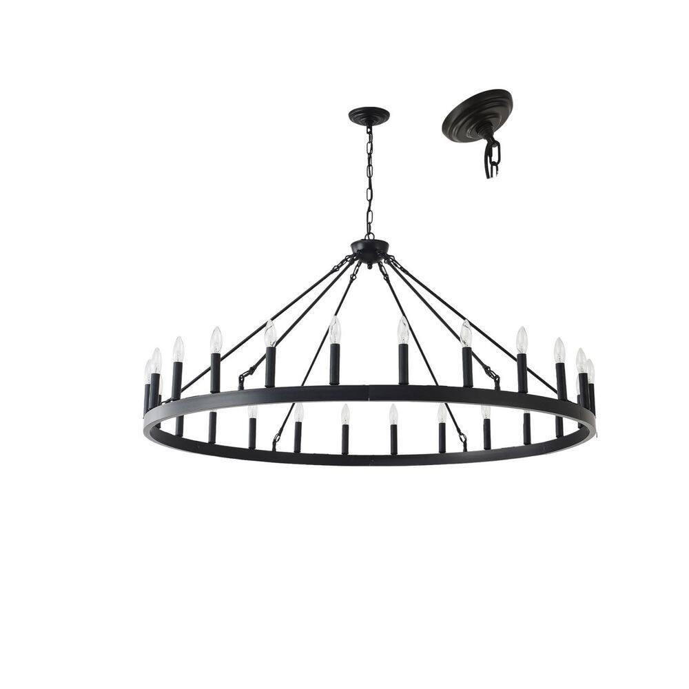 53.15 in. American Traditional 24-Light Matte Black Wagon Wheel Chandelier Iron Ceiling Light for Living Room price history on PriceWatchPro