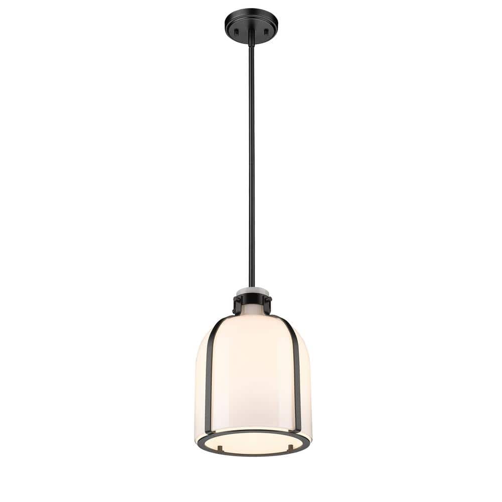 Matte Black Glass 1-Light Chandelier with Nickel Accents