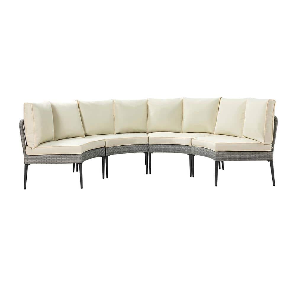 Front view of the beige 5-piece rattan wicker outdoor patio furniture set.