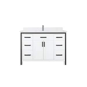 Ziva 48 in W x 22 in D White Bath Vanity, White Quartz Top and Faucet Set