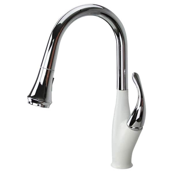 Layla Single-Handle Pull-Out Sprayer Kitchen Faucet in Polished Chrome / White