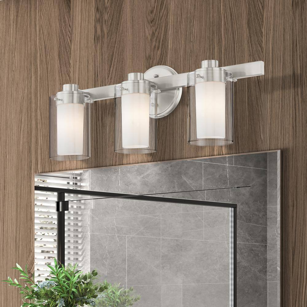 Manhattan 3-Light Brushed Nickel Vanity Fixture with Opal Glass