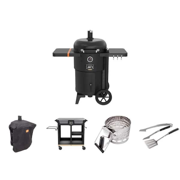 Bronco 18 in. Charcoal Drum Smoker and Grill with Cover, Rolling Grill Cart, Charcoal Starter and Grilling Set