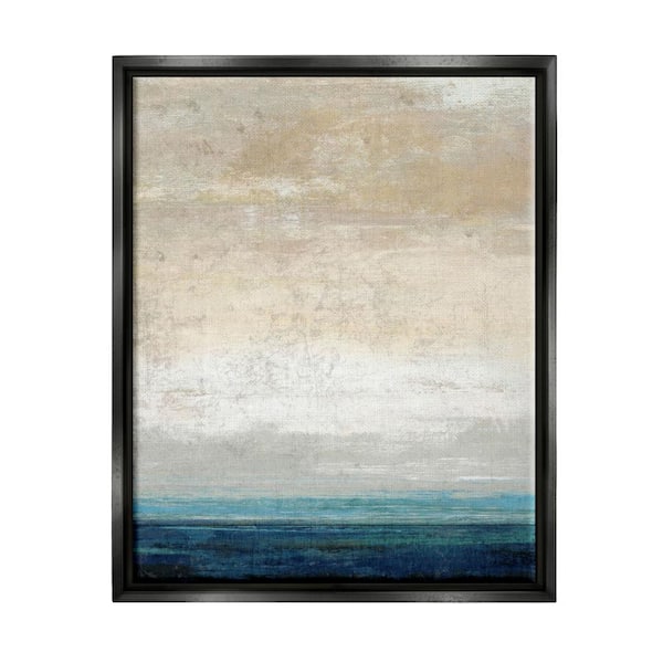 The Stupell Home Decor Collection Distressed Ocean Landscape Abstract Design by Suzanne Nicoll Floater Frame Abstract Art Print 21 in. x 17 in.