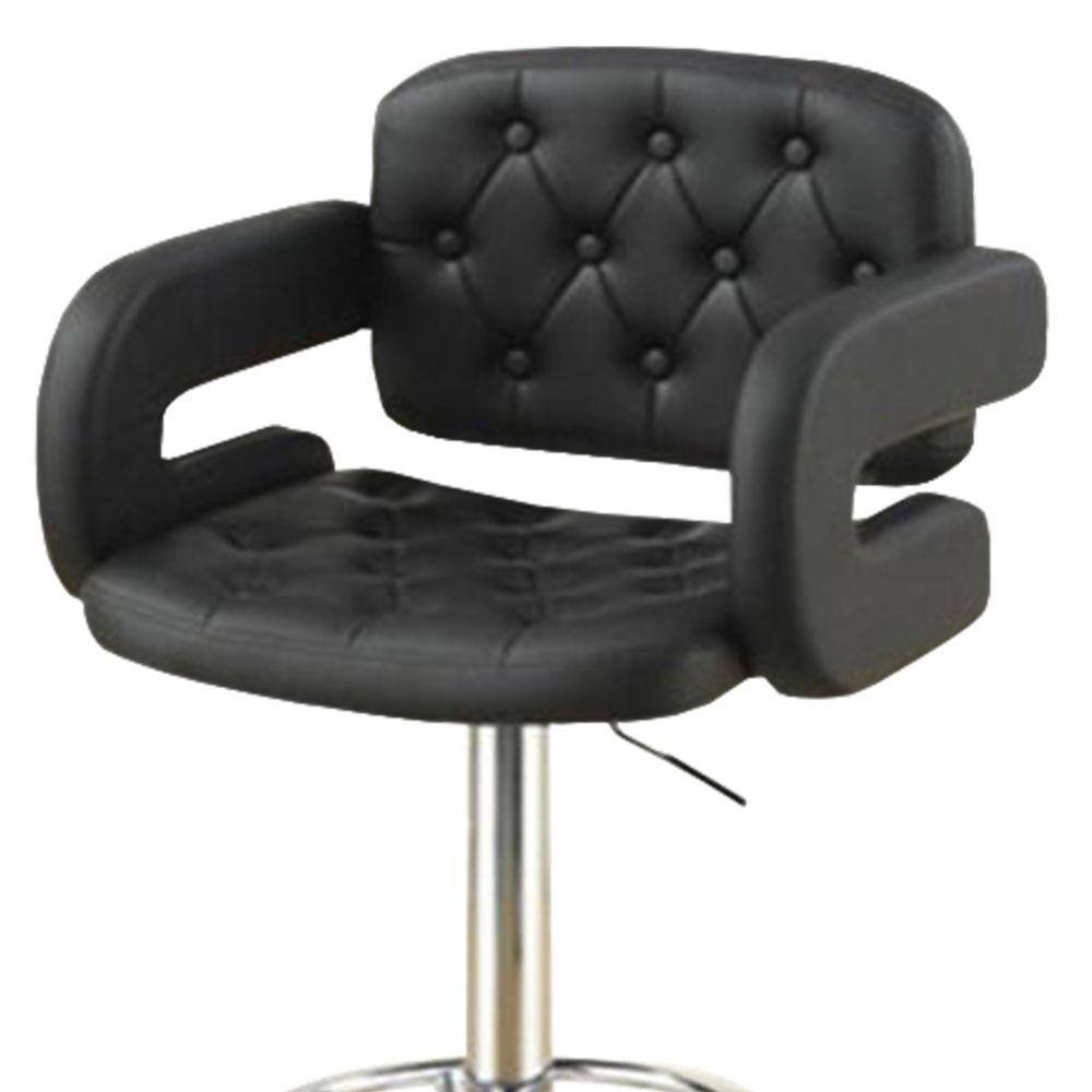 Adjustable Black and Silver Faux Leather Barstool with Chrome Base