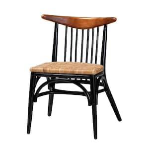 Parthenia Black and Walnut Brown Dining Chair with Natural Rattan