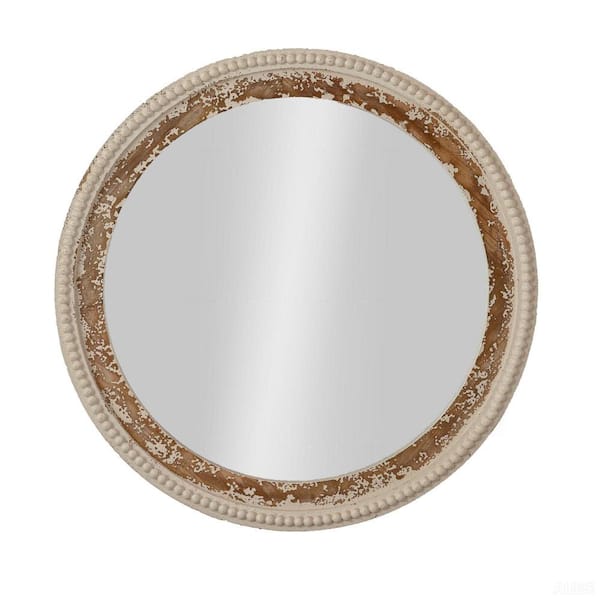 36 in. W x 36 in. H Round Beaded Framed Floating Wall Bathroom Vanity Mirror in Antique White