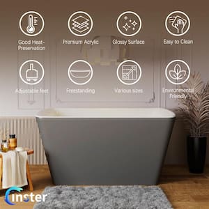 MUSE 47 in. Acrylic Flatbottom Rectangle Freestanding Non-Whirlpool Soaking Bathtub Include Interior Seat Outer Gray