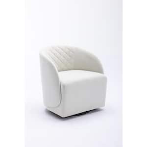 25.2 in. W x 25.2 in. D x 28 in. H Ivory White Linen Cabinet with Velvet Fabric Swivel Accent Armchair for Bedroom