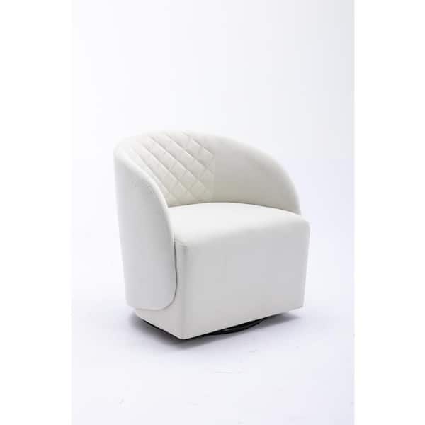 Unbranded 25.2 in. W x 25.2 in. D x 28 in. H Ivory White Linen Cabinet with Velvet Fabric Swivel Accent Armchair for Bedroom