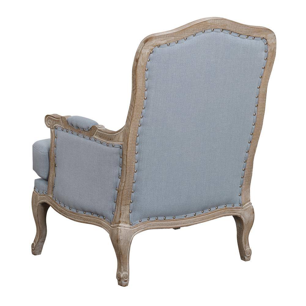 Light Blue Traditional Upholstered Accent Chair with Distressed Wood Base