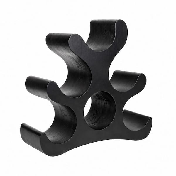 Contemporary Black Wood Countertop Wine Rack Freestanding Bottle Holder Stand for 6 Bottles