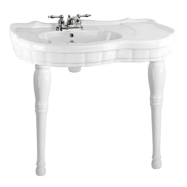 RENOVATORS SUPPLY MANUFACTURING Southern Belle 35-3/8 in. Console Sink Vitreous China in White with 2 Spindle Legs and Centerset Faucet Holes