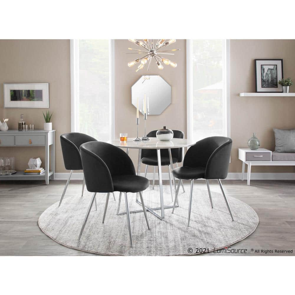 Contemporary Black Velvet Upholstered Dining Chair with Metal Legs