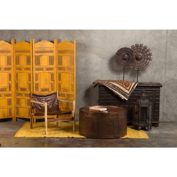 PORTER DESIGNS - Genoa Brown Leather and Natural Sheesham Wood Leather Sling Chair