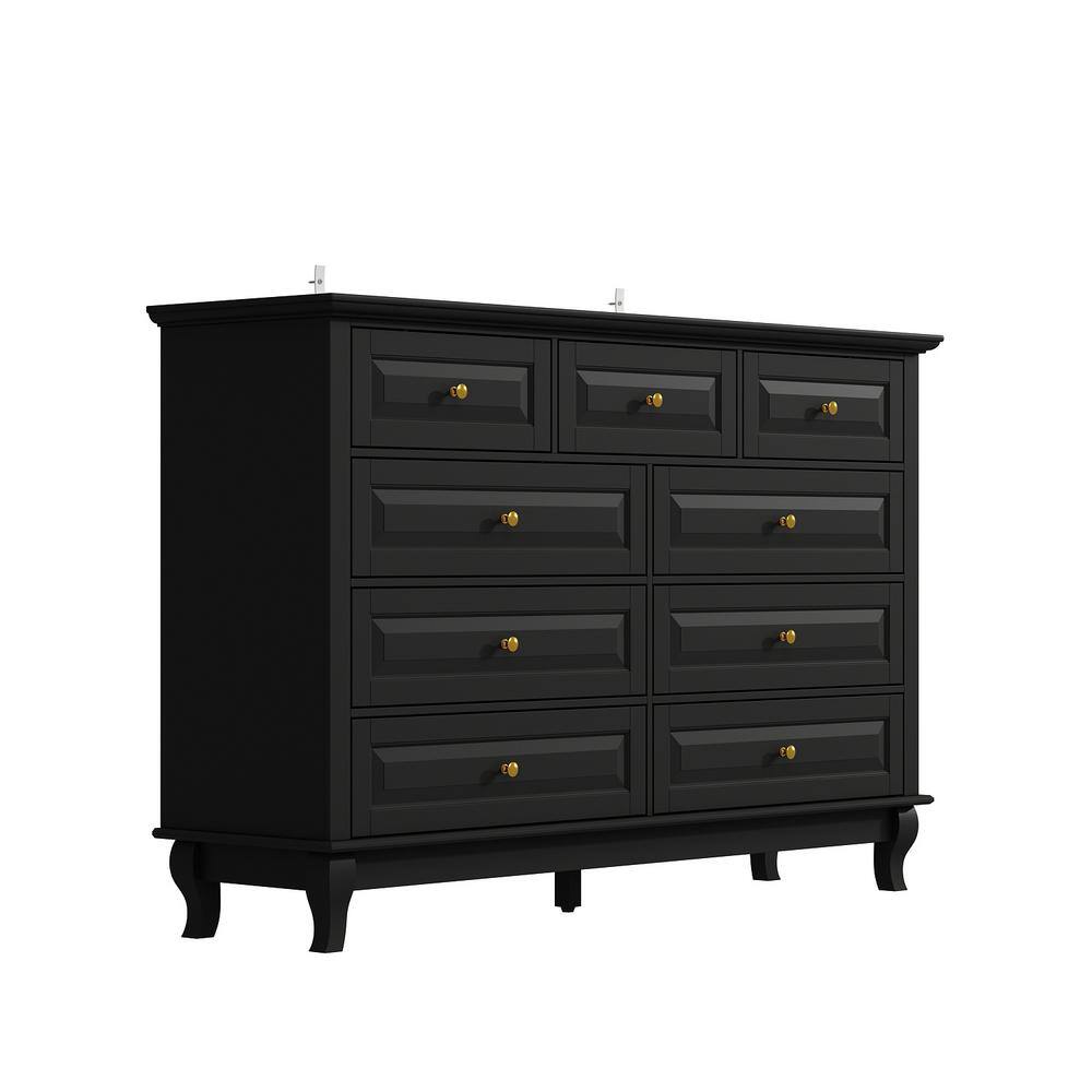 White Wooden 9-Drawer Chest of Drawers 55.1 in. W x 37 in. H x 15.7 in. D Console TV Stand, Modern European Style - thumbnail 3