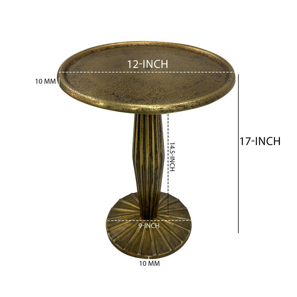 Antique Brass 12" Round Metal Side Table with Fluted Base