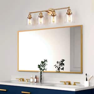 Modern Gold Bathroom Wall Lights 29 in. 4-Light Bell Wall Sconce Lighting with Clear Glass Shades