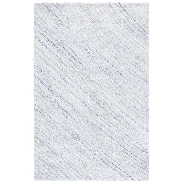 Glory Shag 8 ft. x 10 ft. Ivory/Light Blue Abstract Wavy Area Rug