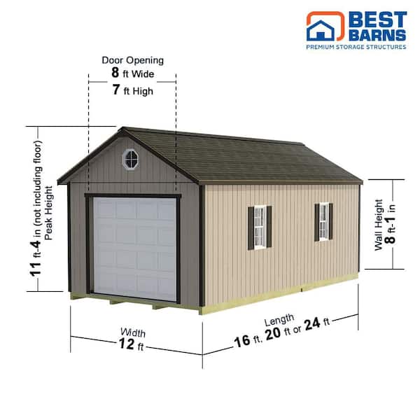 Best Barns - Tailored Titan 12 ft. x 24 ft. Wood Garage Kit with High Side Walls and Tasteful Gable Roof Design