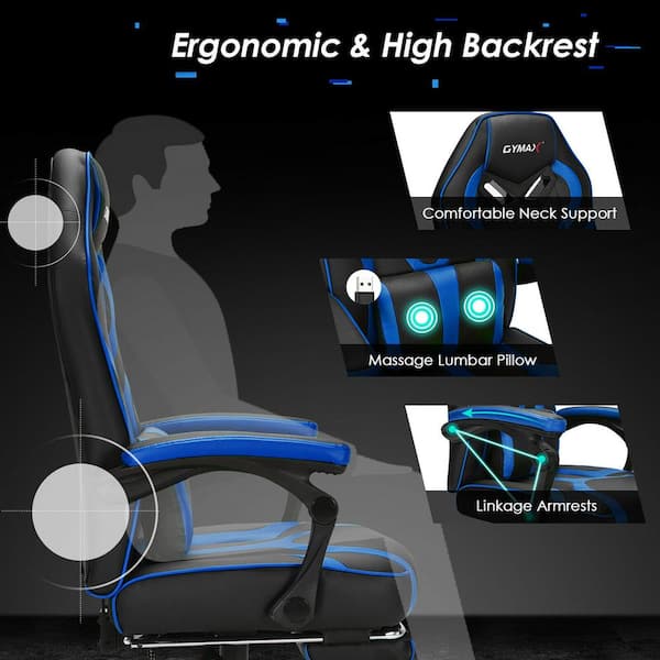 Reclining Massage Gaming Chair with Footrest, 351 LB Big Tall