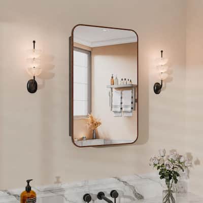 24 in. W x 30 in. H Recessed Rectangular Metal Framed Bathroom Medicine Cabinets with Mirror in Dark Brown