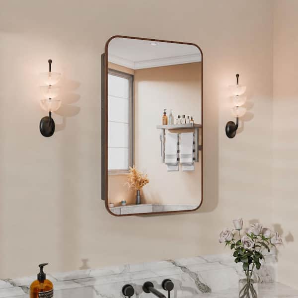24 in. W x 30 in. H Recessed Rectangular Metal Framed Bathroom Medicine Cabinets with Mirror in Dark Brown