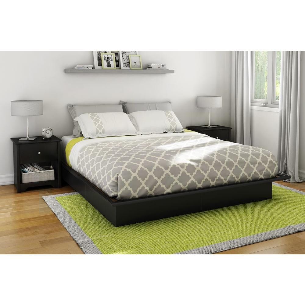 Contemporary Pure Black Full Platform Bed with Discreet Storage