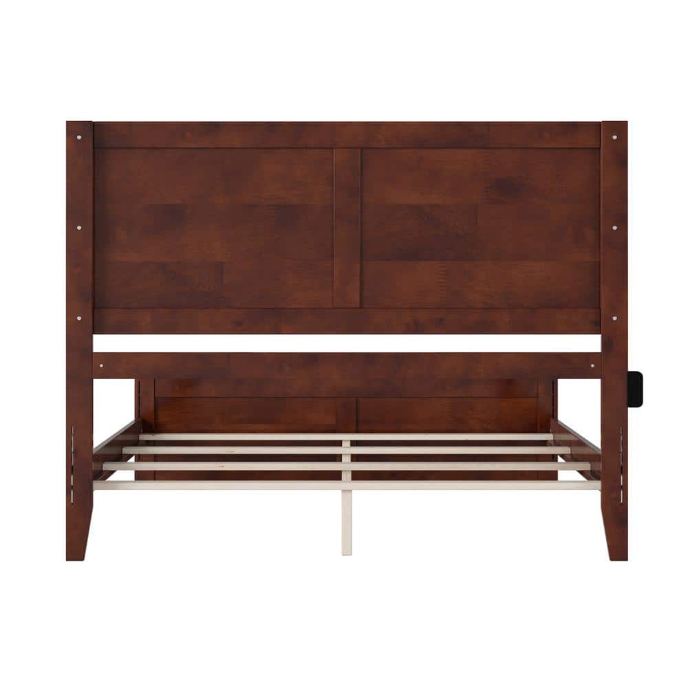 Canyon Walnut Wood Queen Bed Frame with Chevron Headboard