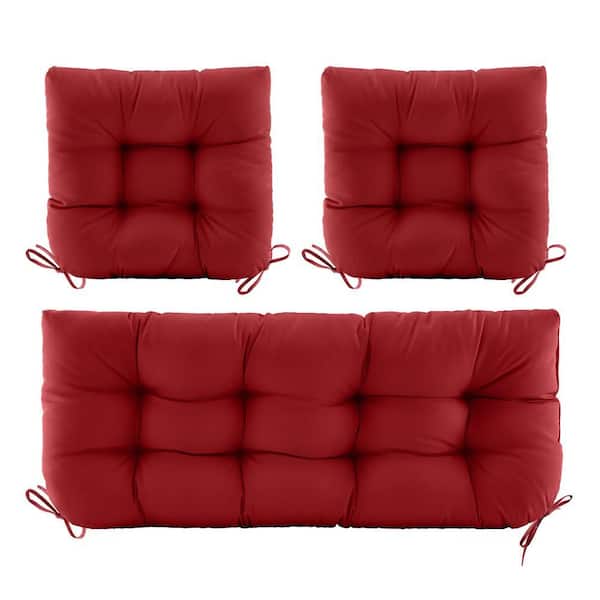 3-Piece Outdoor Chair Cushions Loveseat Outdoor Cushions Set Wicker Patio Cushion for Patio Furniture With Tie, Burgundy