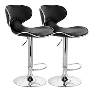 35 in. Black High Back Tufted Faux Leather Adjustable Bar Stool with Chrome Base (Set of 2)