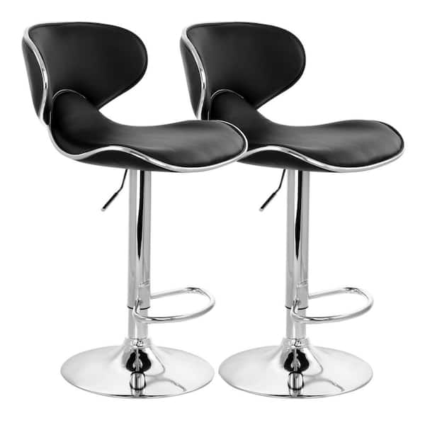 Elama 35 in. Black High Back Tufted Faux Leather Adjustable Bar Stool with Chrome Base (Set of 2)