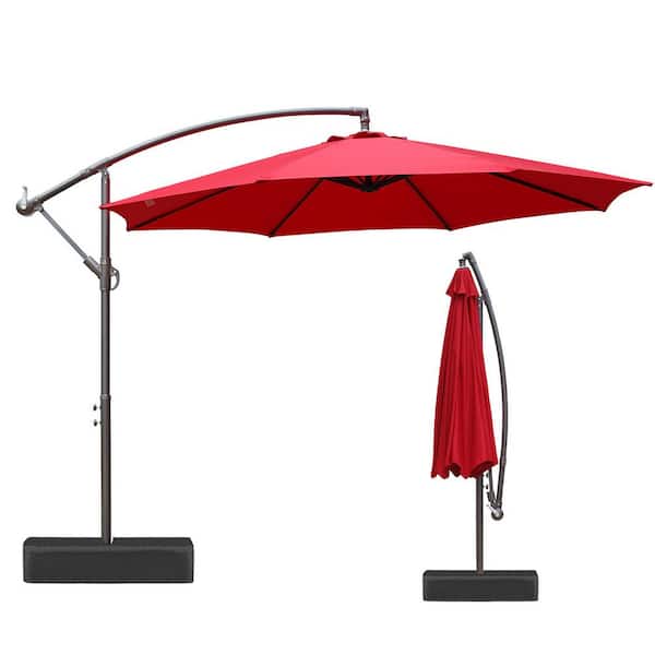 Aoodor 10 ft. Iron Cantilever Patio Offset Umbrella with Stand Base in Red