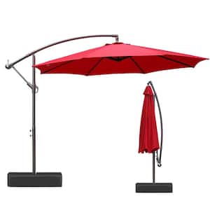10 ft. Iron Cantilever Patio Offset Umbrella with Stand Base in Red