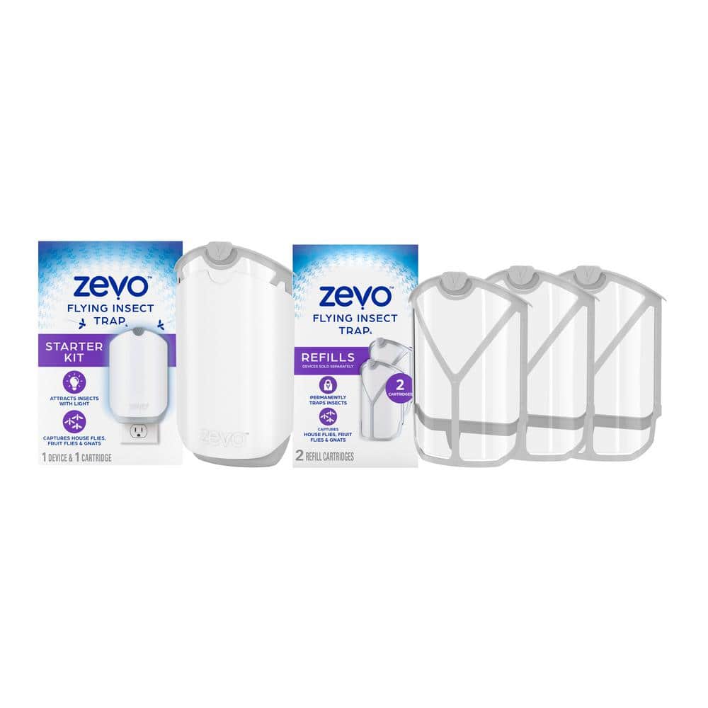 ZEVO Indoor Flying Insect Trap for Fruit flies, Gnats and House Flies (1 Starter Kit plus 2 Refill Cartridges) Bundle 078557165001