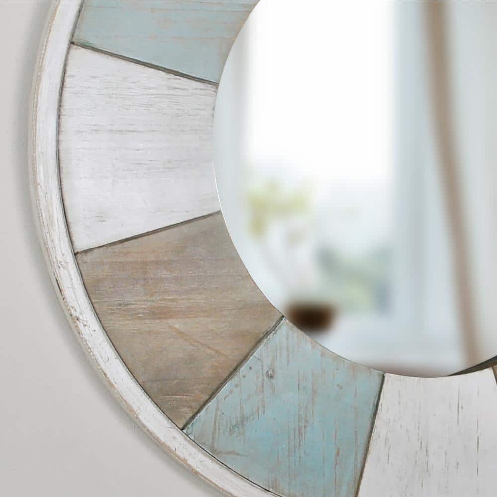 Rustic Cottage Round 29.5" Wall Mirror in Aged Teal and Shabby Wood